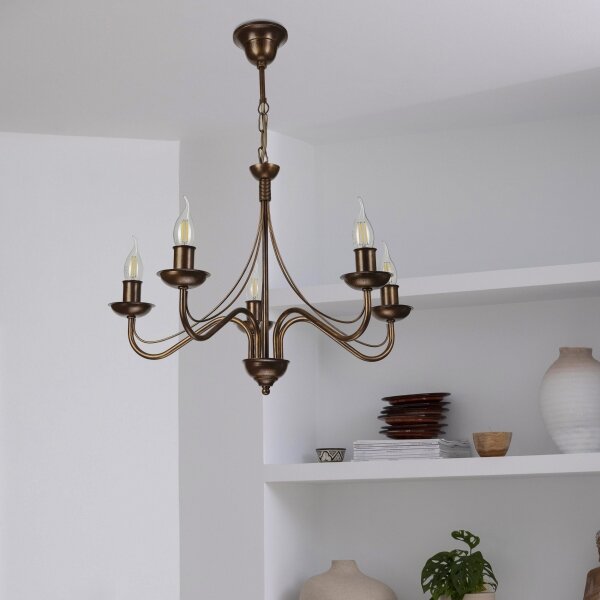 Luster na reťazi ANTON 5xE14/15W/230V bronzový