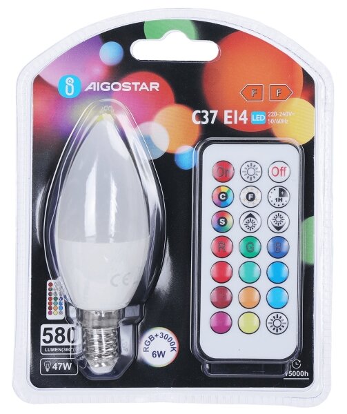 Aigostar - LED RGBW Stmievateľná žiarovka C37 E14/6W/230V 3000K + diaľkové ovládanie