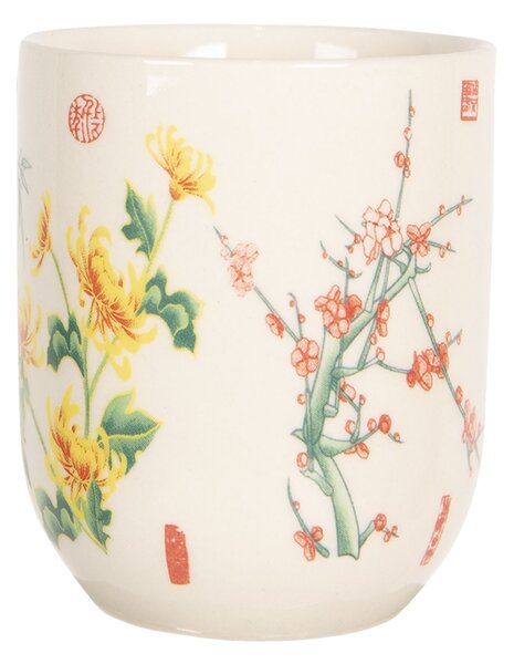 Porcelánový kalíšok na čaj s japonskými kvetmi - ∅ 6 * 8 cm / 0,1l
