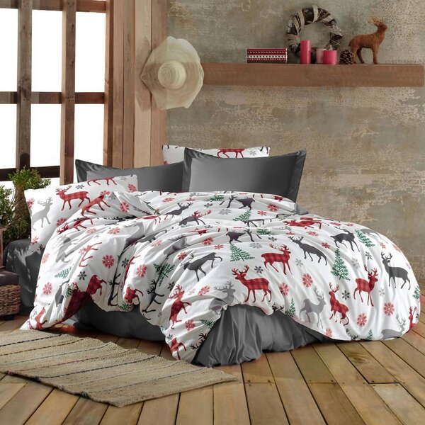 POSTEĽNÁ BIELIZEŇ, renforcé, sivá, zelená, červená, biela, 135/200 cm X-Mas - Obliečky & plachty, Online Only