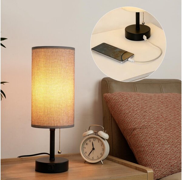 Brilagi - Stolná lampa s USB portom TABLON 1xE27/25W/230V čierna/sivá