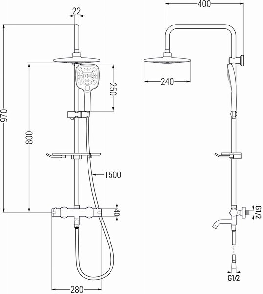 Mexen - KT17 sprchový set s termostatickou vaňovou batériou Kai, chrómová-biela, 779001793-02