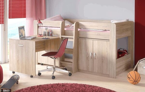 Detská poschodová posteľ so stolíkom FUNNY | biela Farba: dub sonoma
