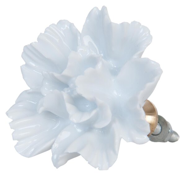 Clayre & Eef Keramická úchytka kvet biely - Ø 5 cm