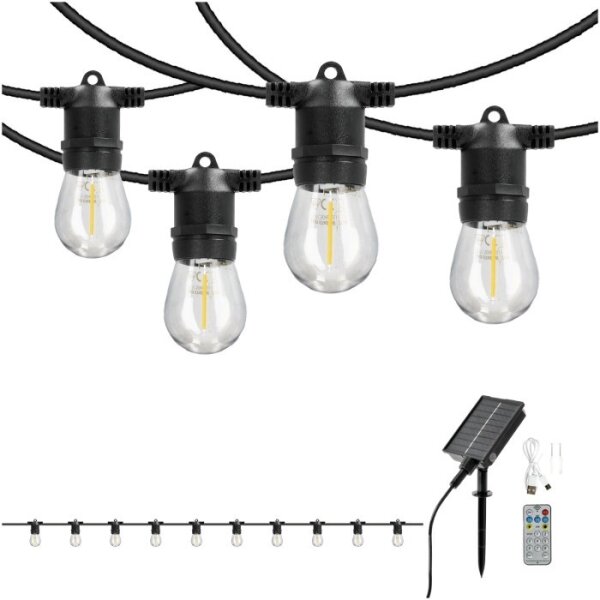LED stmievateľný solárny svetelný reťazec STARLIGHT NEO 10xE27/3,7V 2700K IP54 1200 mAh 11,5m + DO
