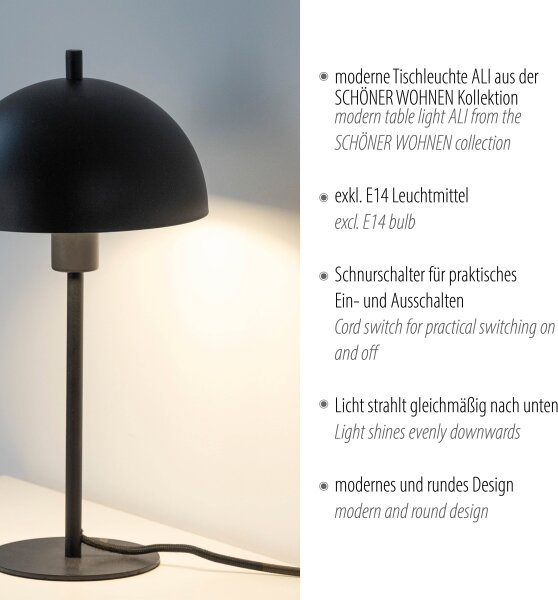 Schöner Wohnen 11726-18 - Stolná lampa ALI 1xE14/15W/230V čierna