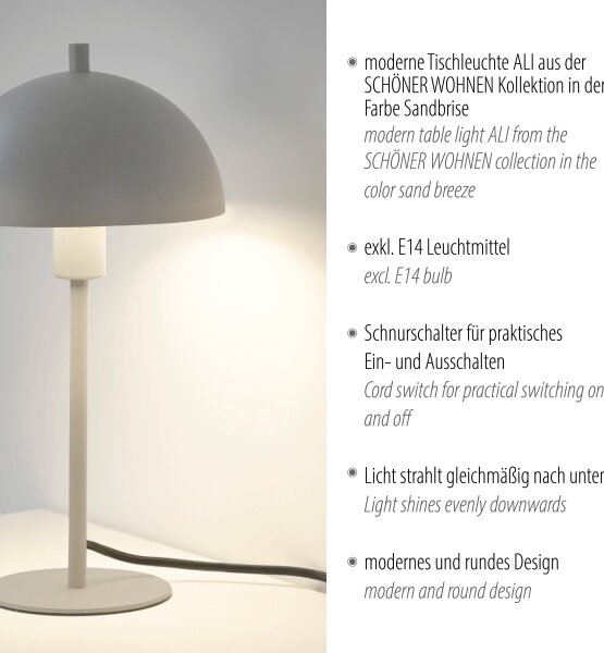 Schöner Wohnen 11726-39 - Stolná lampa ALI 1xE14/15W/230V sivá