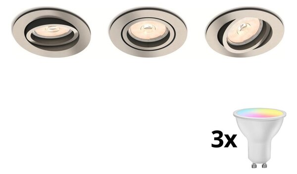 Philips 50393/17/PN - Súprava 3x LED RGBW, stmievateľné podhľadové svietidlá, 1xGU10/4,8W/230V, chróm + diaľkový ovládač