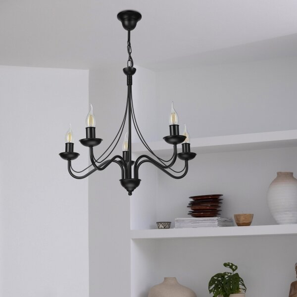 Luster na reťazi ANTON 5xE14/15W/230V čierna