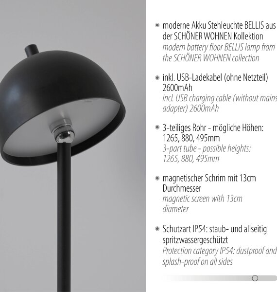 Schöner Wohnen 19245-18 - LED stmievateľná stojacia lampa BELLIS LED/2,5W/5V IP54 čierna