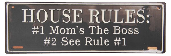 Nástenná plechová ceduľa House rules - 39 * 13 cm - Clayre & Eef