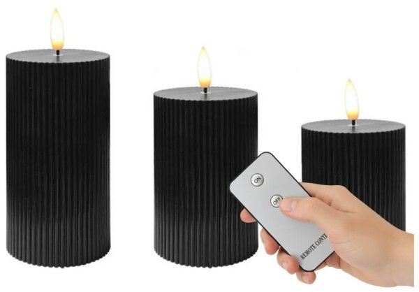 SADA 3x LED sviečok BRILLO LED/2xAA čierna + diaľkové ovládanie