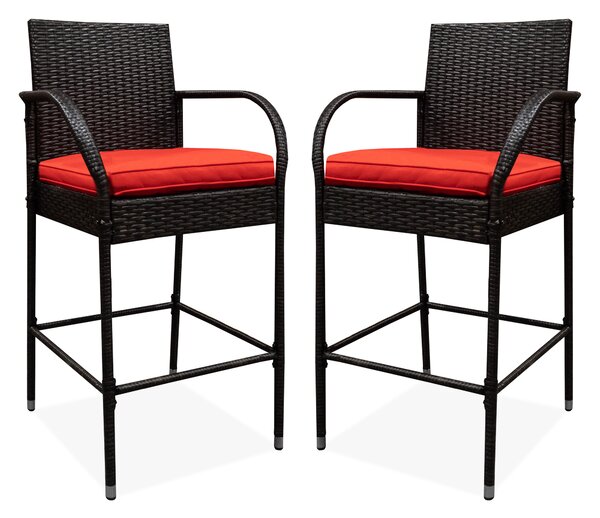 Aga 2x Ratanová barová stolička s područkami Červená