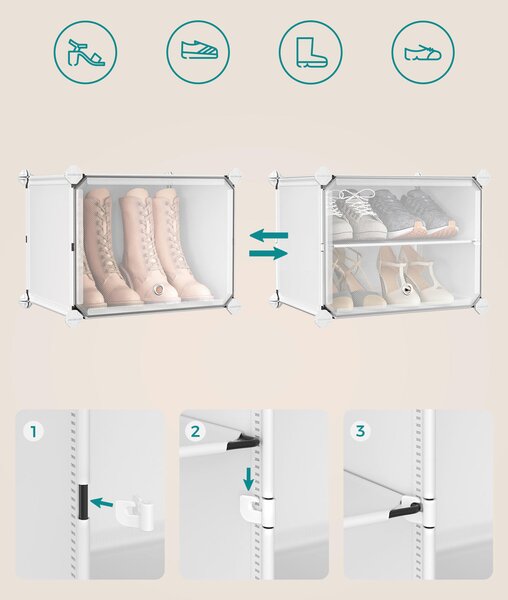 REGÁL NA TOPÁNKY, biela, priehľadné, 124,4/124,6/32 cm Boxxx - Online Only drobný nábytok, Online Only