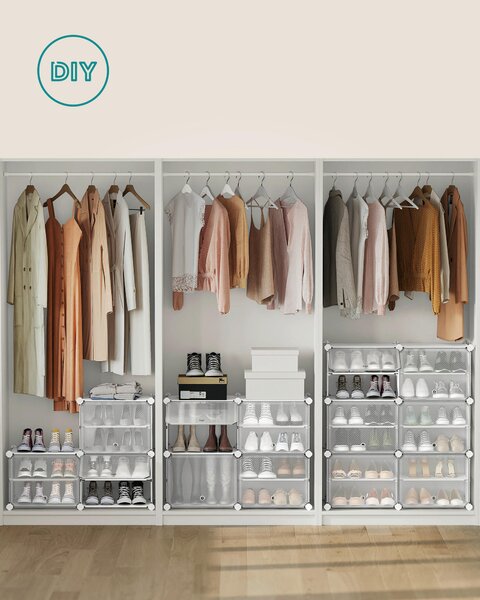 REGÁL NA TOPÁNKY, biela, priehľadné, 83/156/32 cm - Online Only drobný nábytok, Online Only