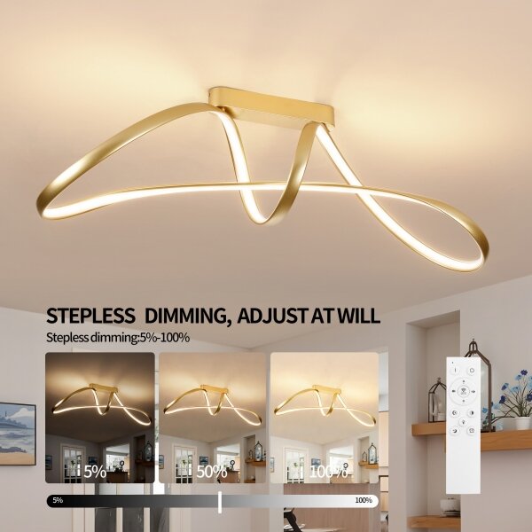 Brilagi-LED Stmievateľný prisadený luster TWISTER LED/60W/230V 3000-6000K zlatý+DO