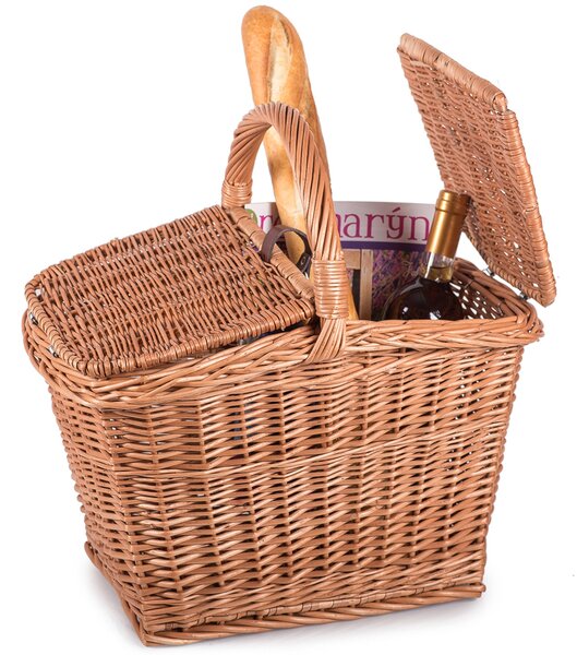 Piknikový prútený kôš s koženým remienkom Eger VI. š. 44 x hl. 32 x v. 23/30/42(cm)