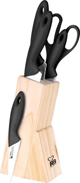 Bergner 4-dielna sada nožov, 1x nožnice v drevenom bloku / 6ks / ergonomická rukoväť / nerezová oceľ