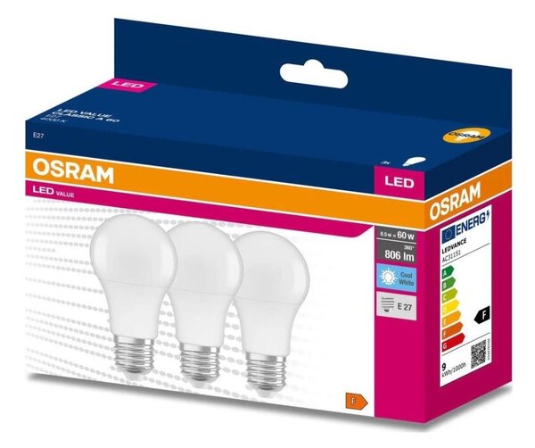 SADA 3x LED žiaroviek A60 E27/8,5W/230V 6500K - Osram