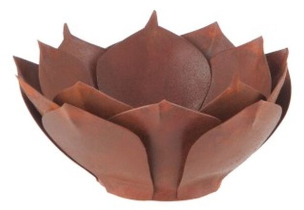 Hnedo-hrdzavý kovový svietnik na čajovú sviečku Lekno - Ø 14 * 5,8 cm