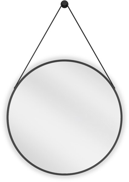 Mexen String, okrúhle kúpeľňové zrkadlo na pásiku 60 cm, farba rámu čierna matná, 9854-060-060-000-70