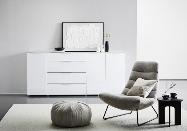 ŠIROKÁ KOMODA, biela s vysokým leskom, 226,4/99,3/40 cm Voleo - Komody