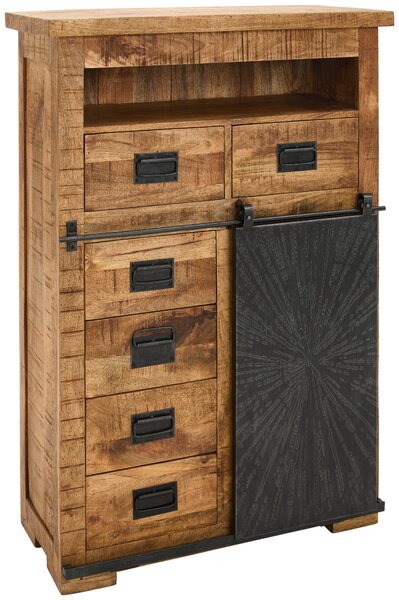 VYSOKÁ KOMODA, mangové drevo, prírodná farba, čierna, 90/130/40 cm Ambia Home - Komody