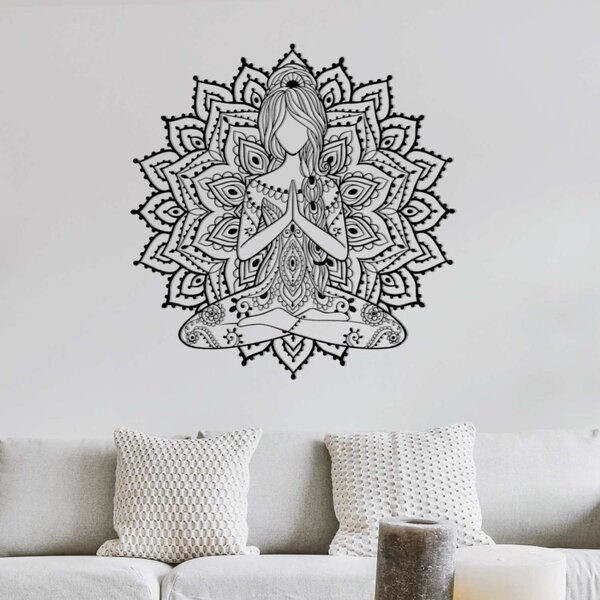 Drevená mandala joga žena – 3D obraz na stenu do obývačky | SENTOP PR0511