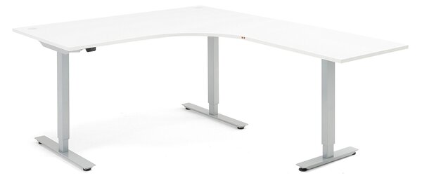 Výškovo nastaviteľný stôl FLEXUS, rohový, 1600x2000 mm, biela
