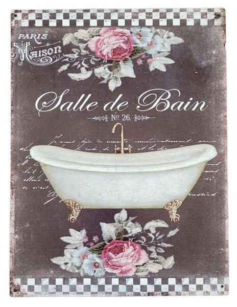 Čierna nástenná kovová ceduľa Salle de Bain - 25*33 cm - Ostatní