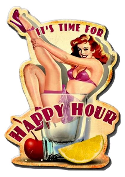 Kovová nástenná ceduľa Happy Hour - 32*1*45 cm - Clayre & Eef