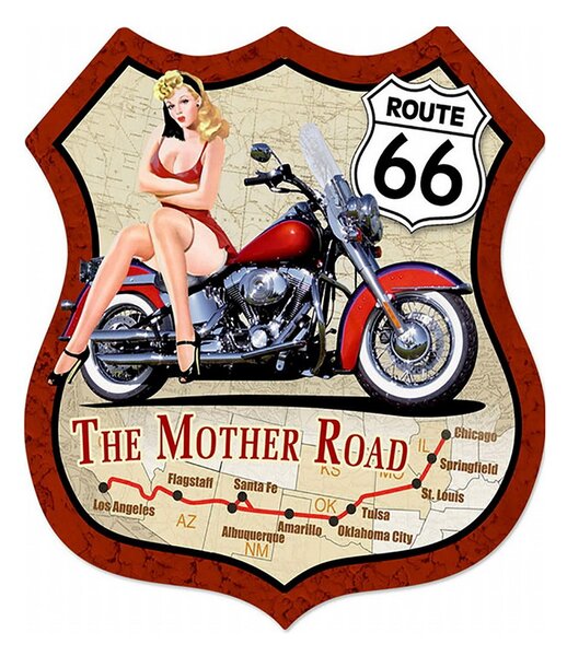 Nástenná kovová ceduľa Route 66 - The Mother Road - 30*1*35 cm