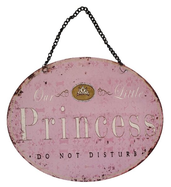Ružová závesná kovová ceduľa s retiazkou Princess - 25*20 cm - Ostatní