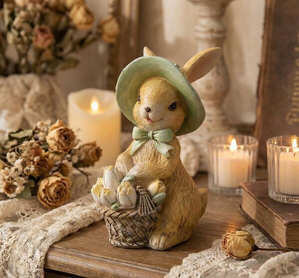 Dekorácia veľkonočný zajačik s košíčkom - 8*6*11 cm - Clayre & Eef