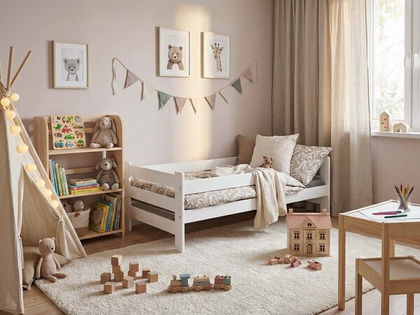 Detská drevená posteľ so zábranou 140x80 Kubius - biela
