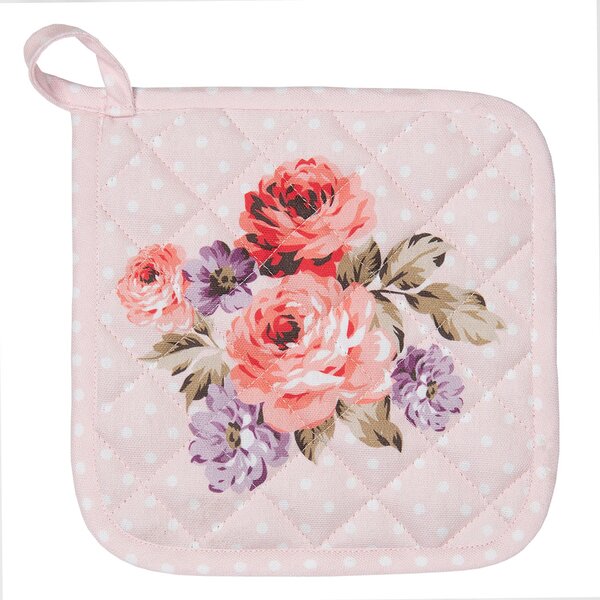 Ružová bavlnená chňapka - podložka s ružami Dotty Rose - 20 * 20 cm - Clayre & Eef