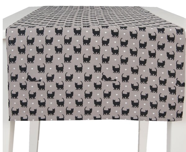 Clayre & Eef Behúň na stôl šedý Cat Lovers - 50*140 cm