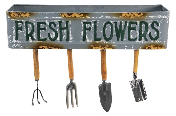 Dekoračná nástenná polička so záhradným náradím Fresh Flowers - 56*16*29 cm - Clayre & Eef