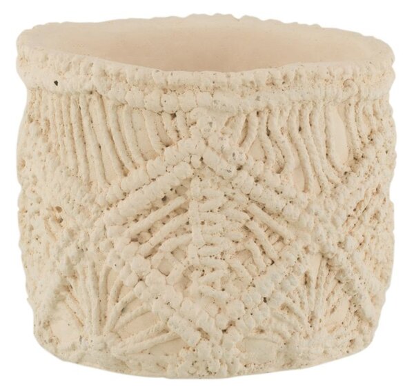 Béžový cementový kvetináč s drhaným vzorom Ibiza Macrame - Ø11*10 cm - J-Line by Jolipa