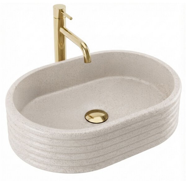 Umývadlo na dosku z kompozitného kameňa REA NICOLETTA BEIGE 50x36 cm, béžová