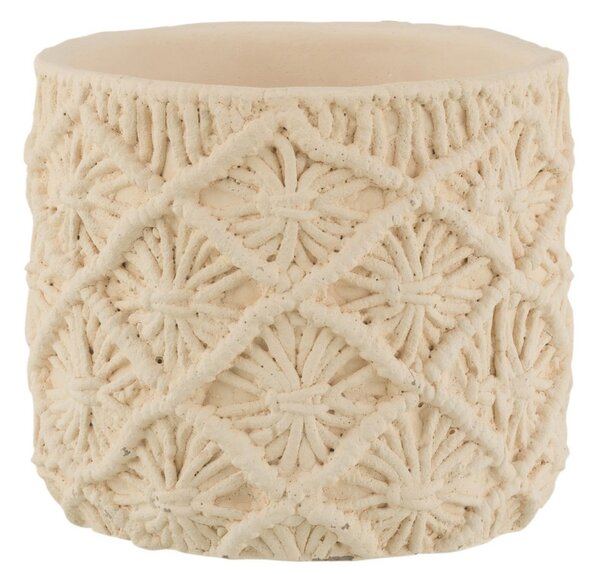 Béžový cementový kvetináč s drhaným vzorom Ibiza Macrame - Ø18*17 cm - J-Line by Jolipa