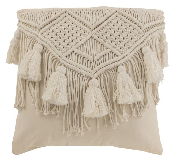 Prírodný vankúš s drhaným vzorom a strapcami Macramé Cosy - 45*17*45 cm - J-Line by Jolipa