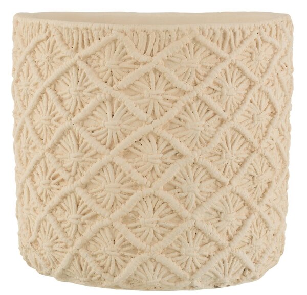 Béžový cementový kvetináč s drhaným vzorom Ibiza Macrame - Ø30*28 cm - J-Line by Jolipa