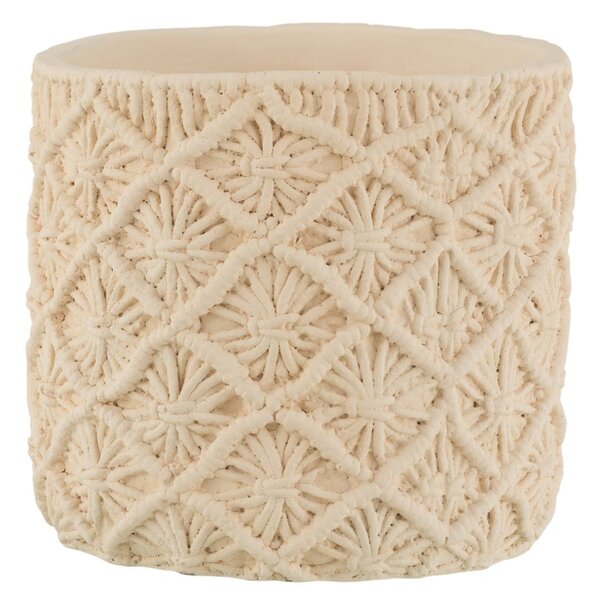Béžový cementový kvetináč s drhaným vzorom Ibiza Macrame - Ø23*21 cm - J-Line by Jolipa