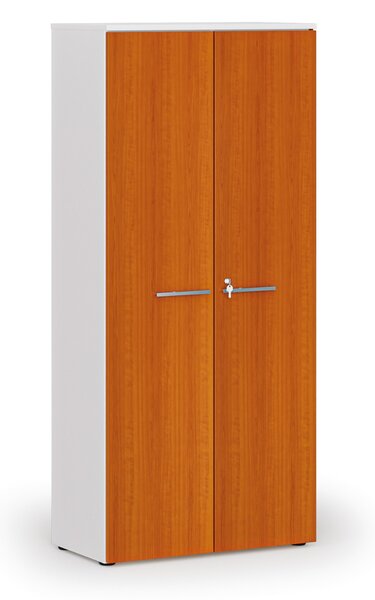 Kancelárska skriňa s dverami PRIMO WHITE, 800 x 420 x 1781 mm, biela/čerešňa