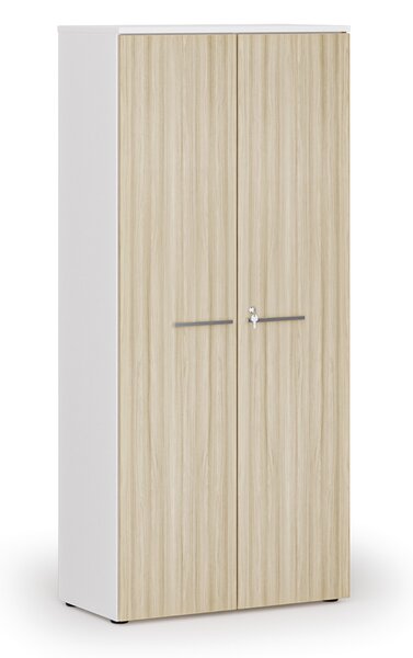 Kancelárska skriňa s dverami PRIMO WHITE, 800 x 420 x 1781 mm, biela/dub prírodná