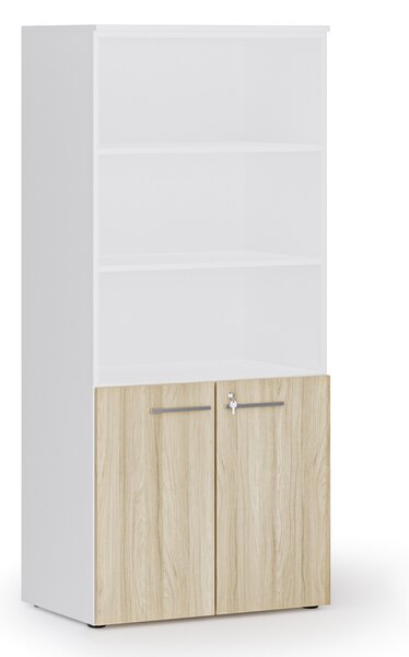 Kombinovaná kancelárska skriňa PRIMO WHITE, nízke dvere, 800 x 500 x 1781 mm, biela/dub prírodná