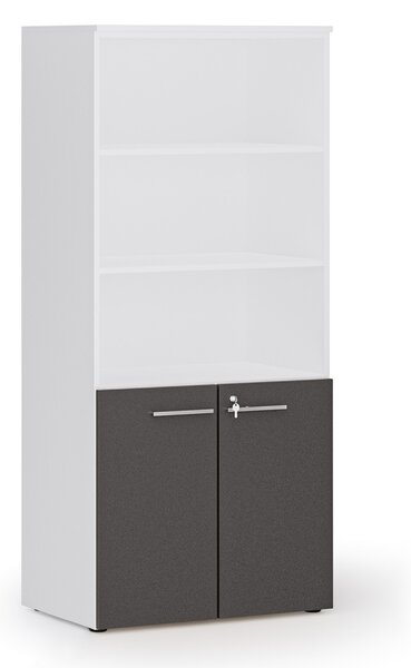 Kombinovaná kancelárska skriňa PRIMO WHITE, nízke dvere, 800 x 500 x 1781 mm, biela/grafit
