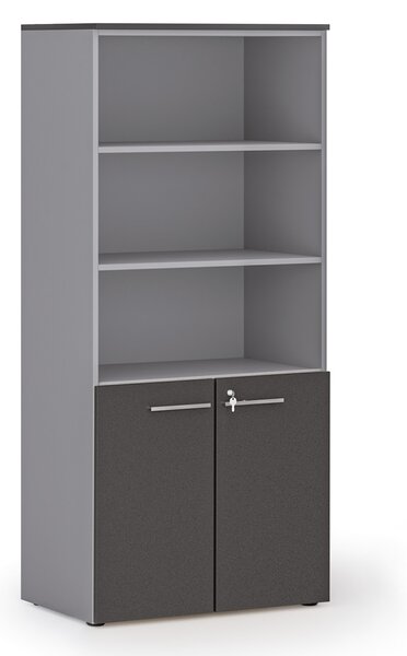 Kombinovaná kancelárska skriňa PRIMO GRAY, nízke dvere, 800 x 500 x 1781 mm, sivá/grafit