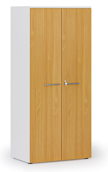 Kancelárska policová skriňa PRIMO WHITE s dverami, 800 x 500 x 1781 mm, biela/buk
